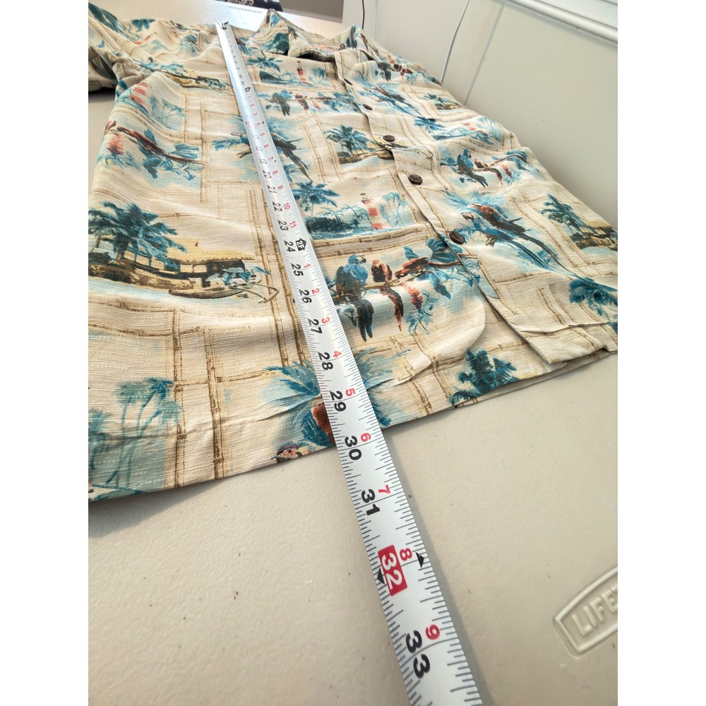 It's 5 O'Clock Somewhere 100% Silk Shirt Tan Parrot Tropical Print Mens XL - Picture 7 of 7